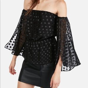 Express Metallic Dot Off The Shoulder Blouse